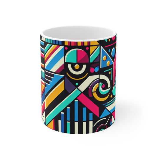 "Neon Geometric Pop" - The Alien Ceramic Mug 11oz Contemporary Art Style