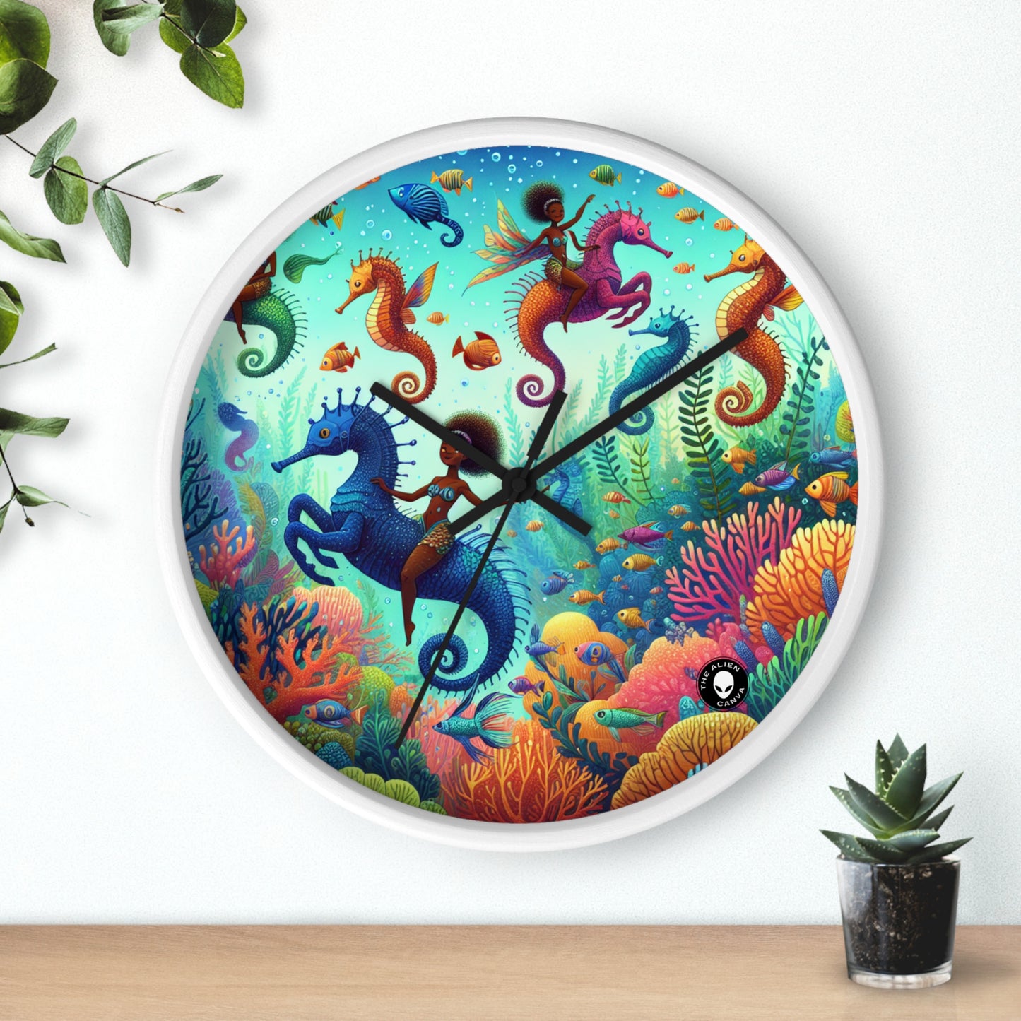 Royaume aquatique enchanté : sirènes et hippocampes - L'horloge murale extraterrestre