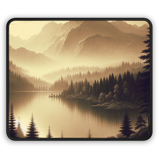 "Amanecer en el lago: Una mañana de montaña con niebla" - The Alien Gaming Mouse Pad Estilo tonalismo