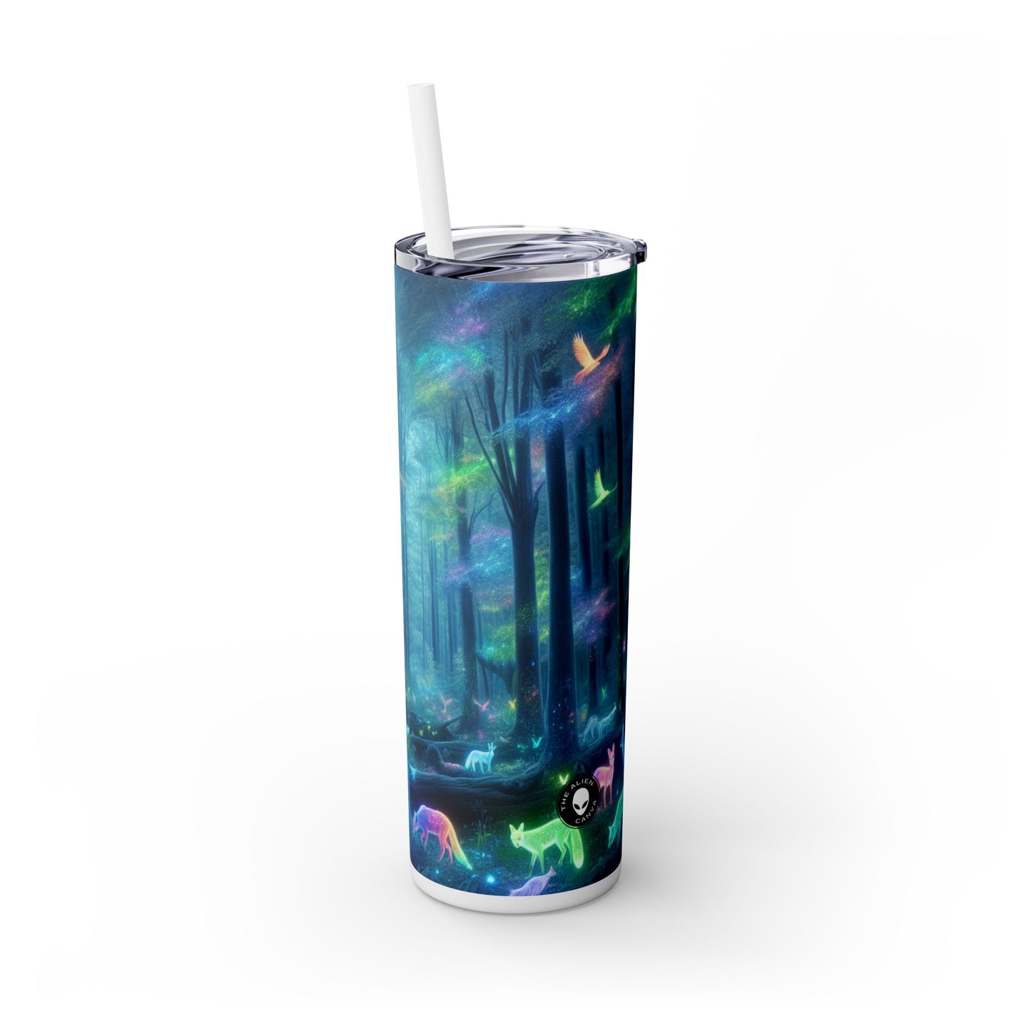 "Bosque arcoíris encantado": vaso estrecho con pajita de 20 oz de Alien Maars®