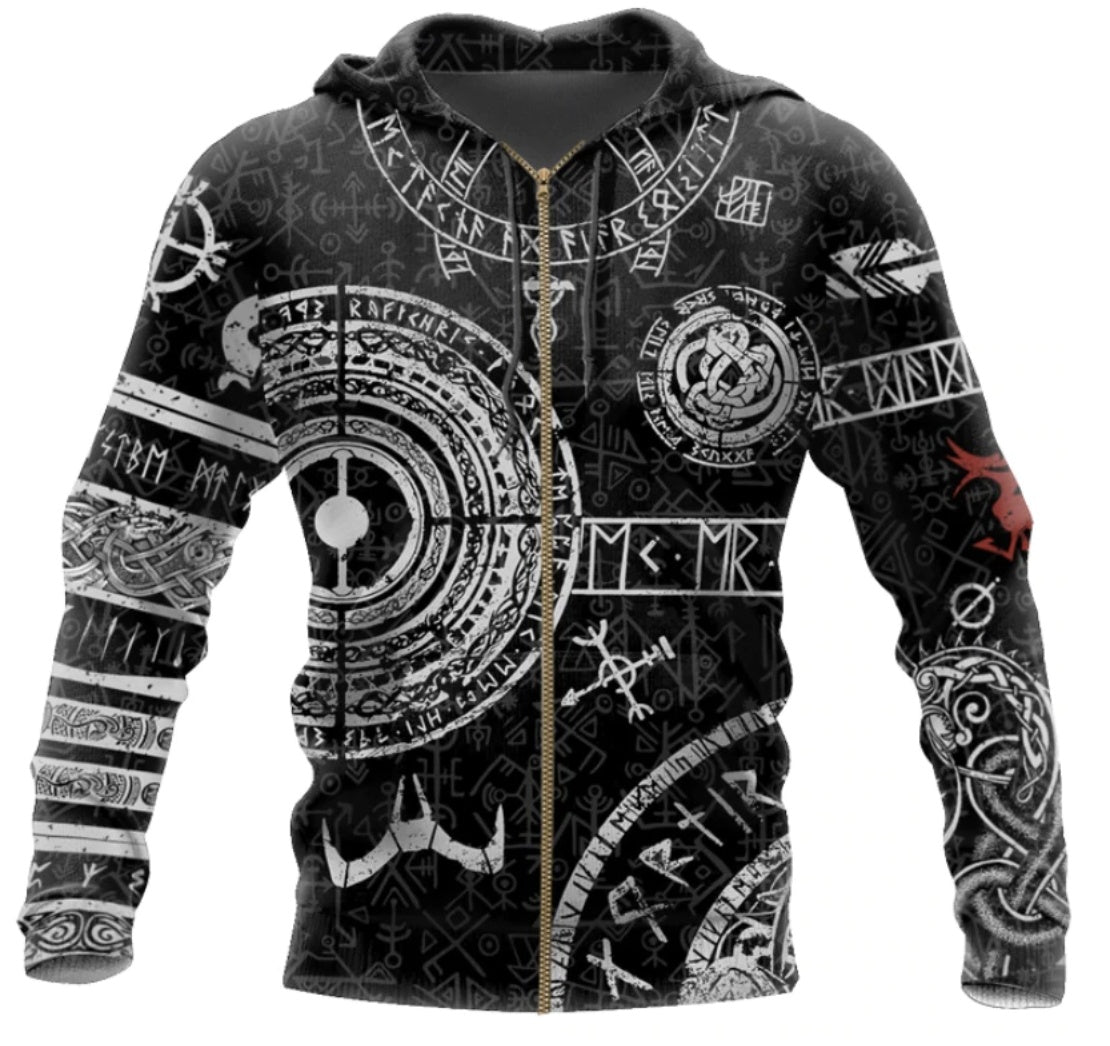 Sudaderas con capucha para hombre con estampado Viking Odin Tattoo D