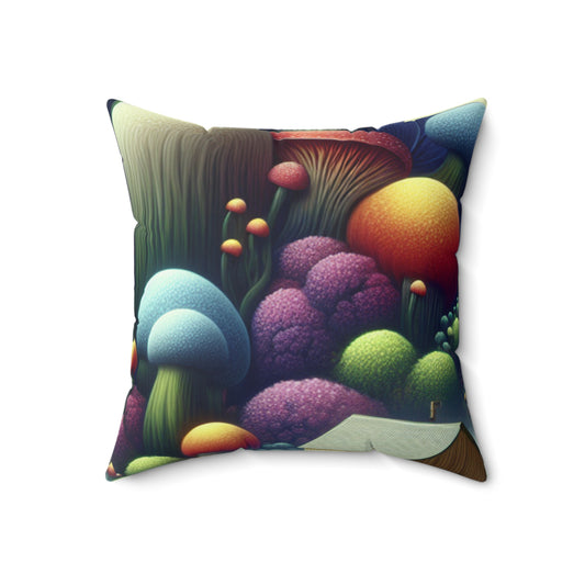 "Giant Flora and Miniature Villages: A Dreamy Wonderland"- The Alien Spun Polyester Square Pillow