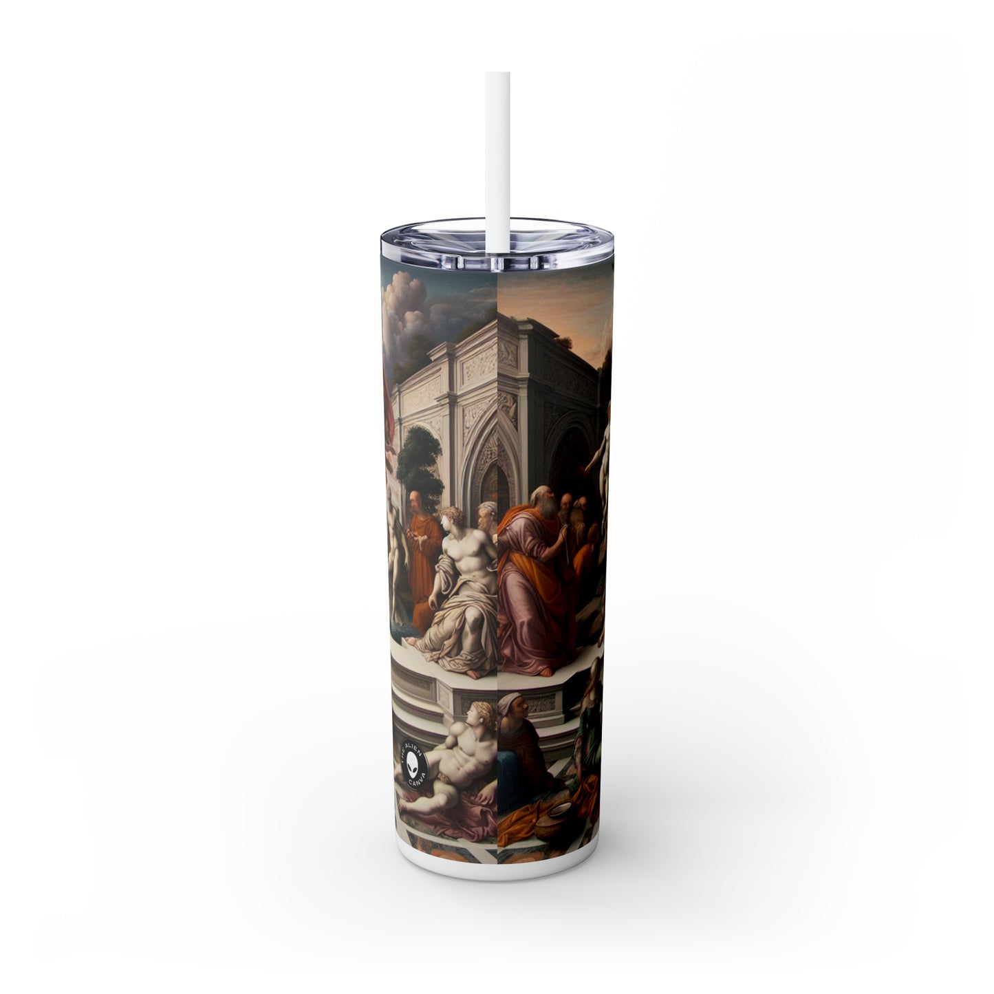 "Divine Enlightenment: A Renaissance Mythological Masterpiece" - The Alien Maars® Skinny Tumbler with Straw 20oz Renaissance