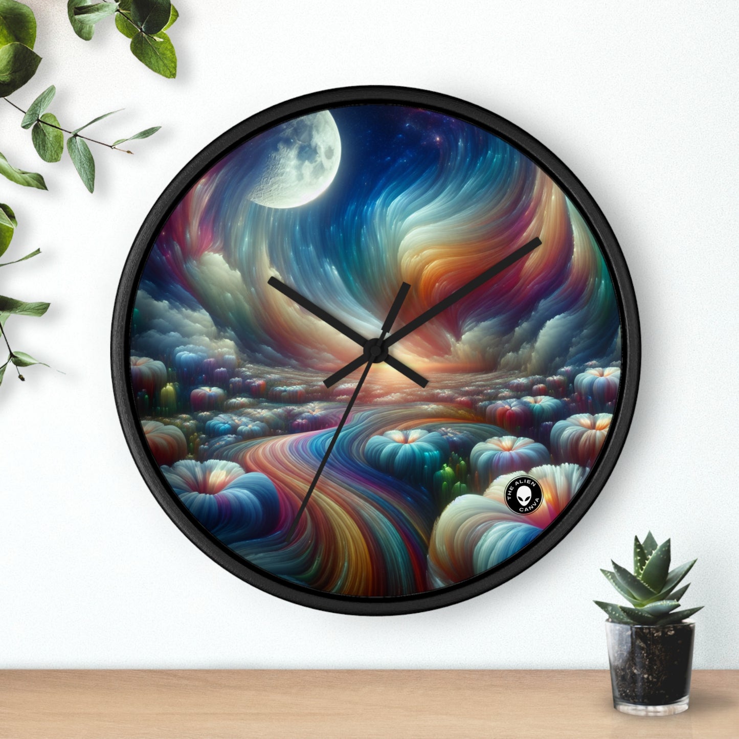 "Rainbow Sky, Moonlit Flowers" - The Alien Wall Clock