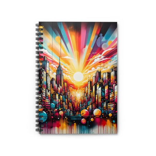 "Cityscape Sunrise" - The Alien Spiral Notebook (Ruled Line) Street Art / Graffiti Style