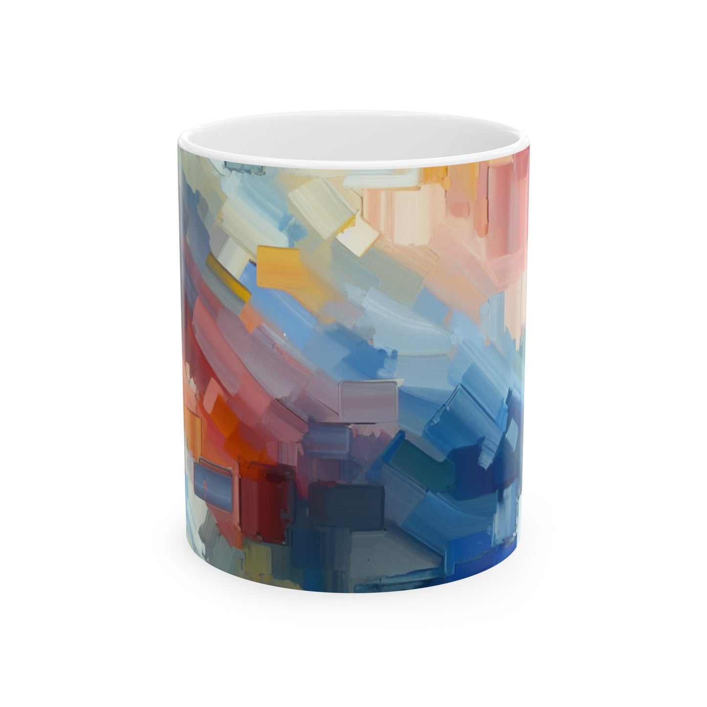 "Atardecer tranquilo: una pintura de campo de color pastel suave" - ​​La taza de cerámica alienígena Pintura de campo de color de 11 oz