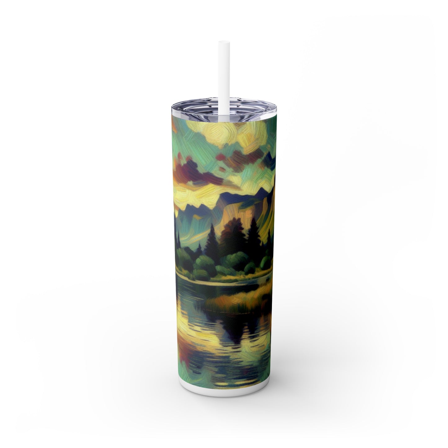 "Dusk in the Countryside: A Vibrant Post-Impressionist Painting" - The Alien Maars® Skinny Tumbler with Straw 20oz Post-Impressionism