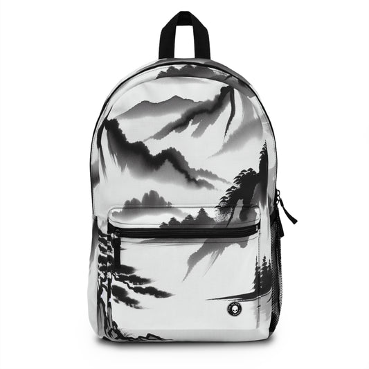 "Reflejo de la montaña: una serena pintura con tinta zen" - La mochila alienígena Pintura con tinta zen