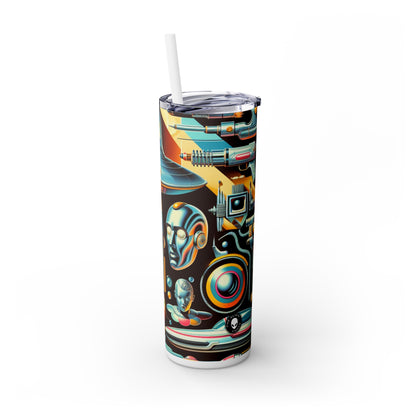 "Neon Deco: A Retro-Futuristic Utopia" - The Alien Maars® Skinny Tumbler with Straw 20oz Retro-futurism