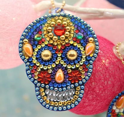 Juego de 4 Calaveras de Azúcar | Llaveros | Pintura Diamante Bricolaje