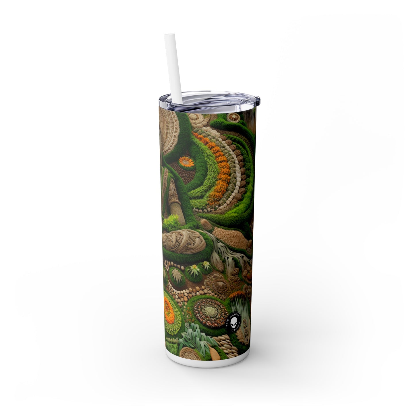 "Forest Mandala: A Harmony of Nature" - The Alien Maars® Skinny Tumbler with Straw 20oz Earth Art