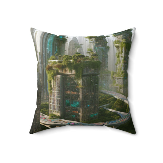 "Futuristic Utopia: Nature and Technology in Harmony"- The Alien Spun Polyester Square Pillow