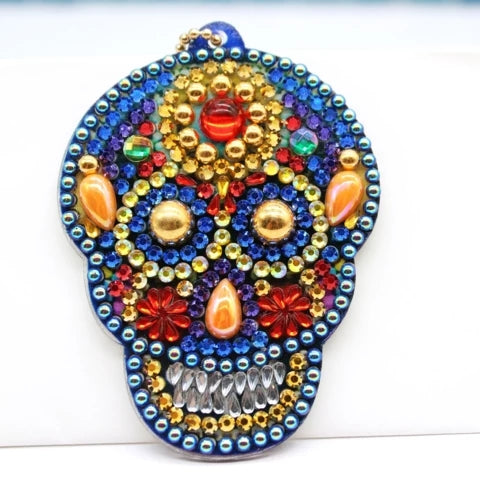 Juego de 4 Calaveras de Azúcar | Llaveros | Pintura Diamante Bricolaje