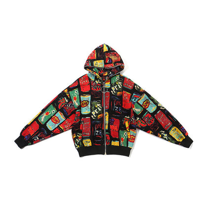 Printed Cardigan Jacket High Street Hip Hop Men's Loose Hooded Jacket