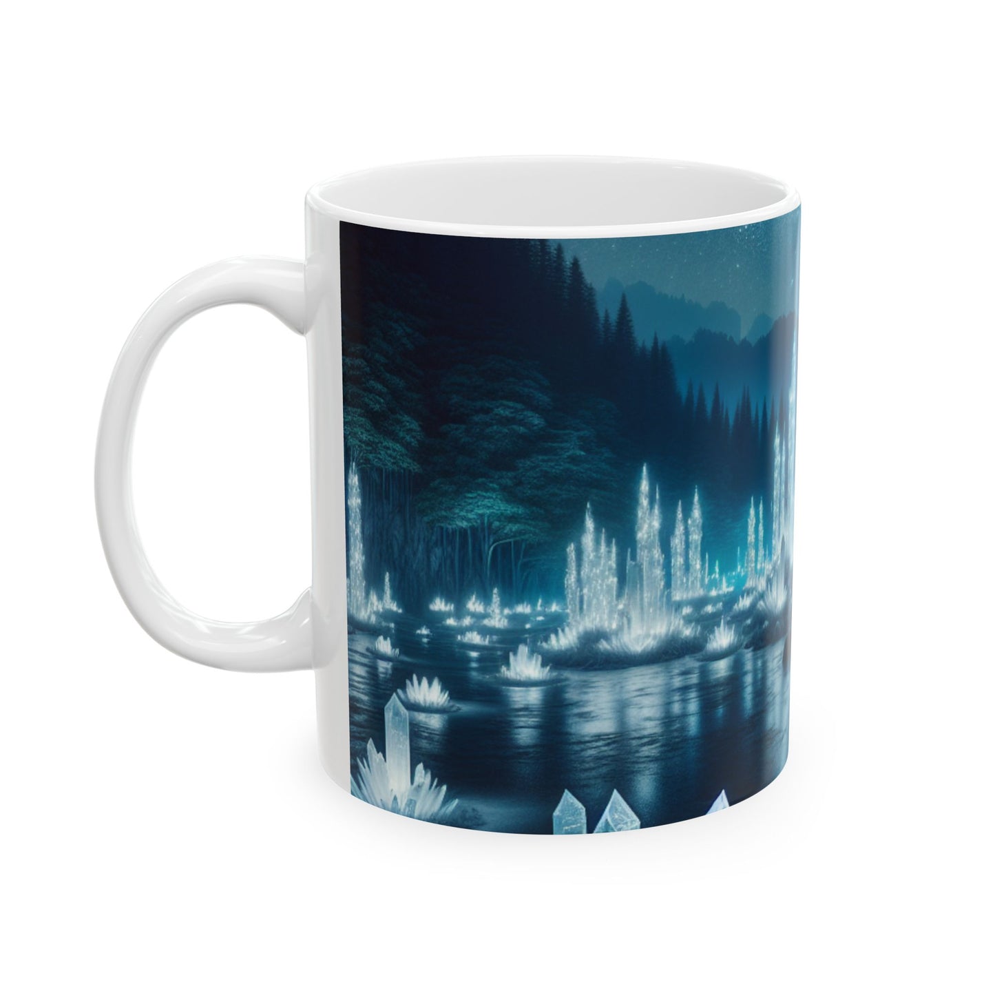 "Crystal Grove: Reflexiones a la luz de las estrellas" - Taza de cerámica alienígena de 11 oz