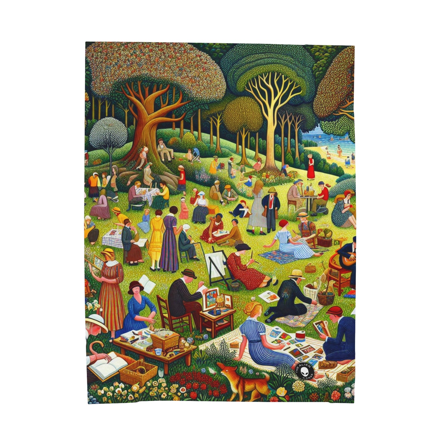 "Whimsical Village Delights" - The Alien Velveteen Plush Blanket Naïve Art