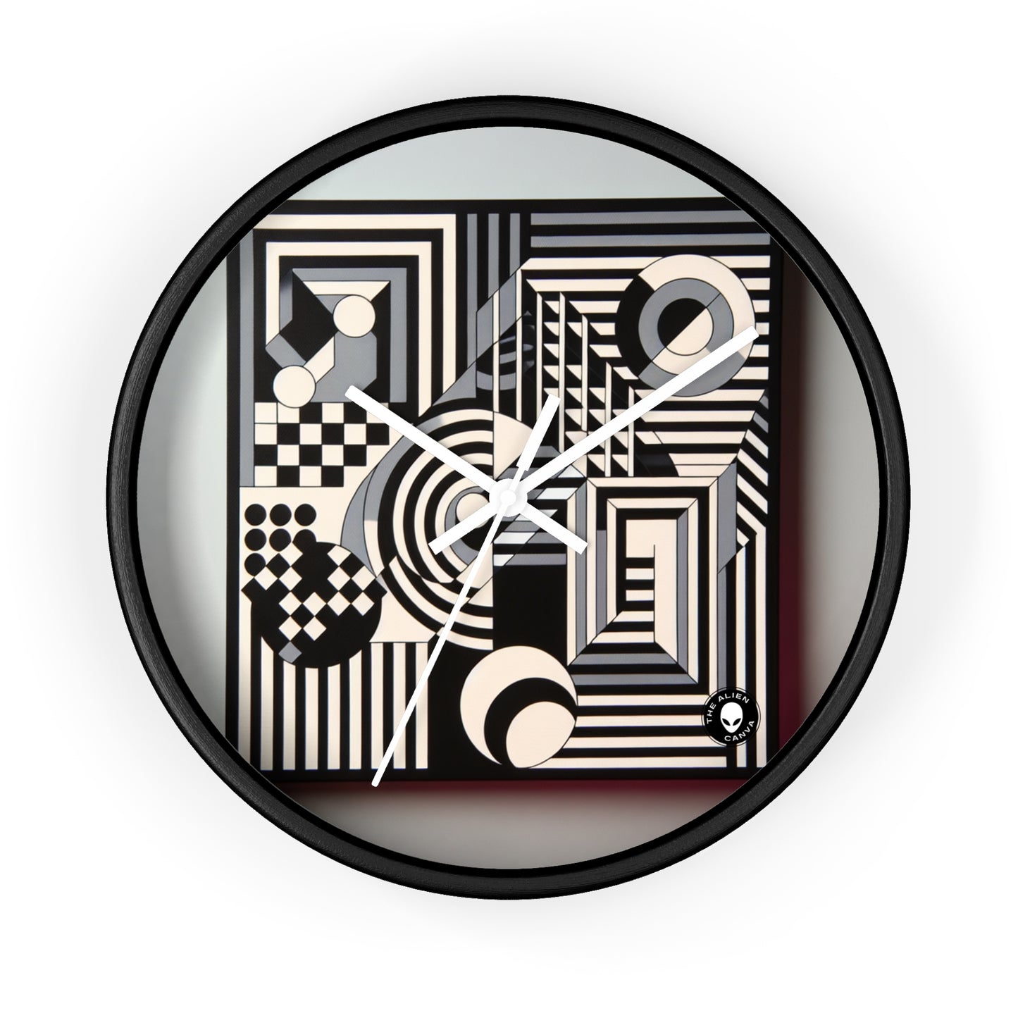 "Mesmerize: Geometría Op Art audaz en blanco y negro" - The Alien Wall Clock Op Art