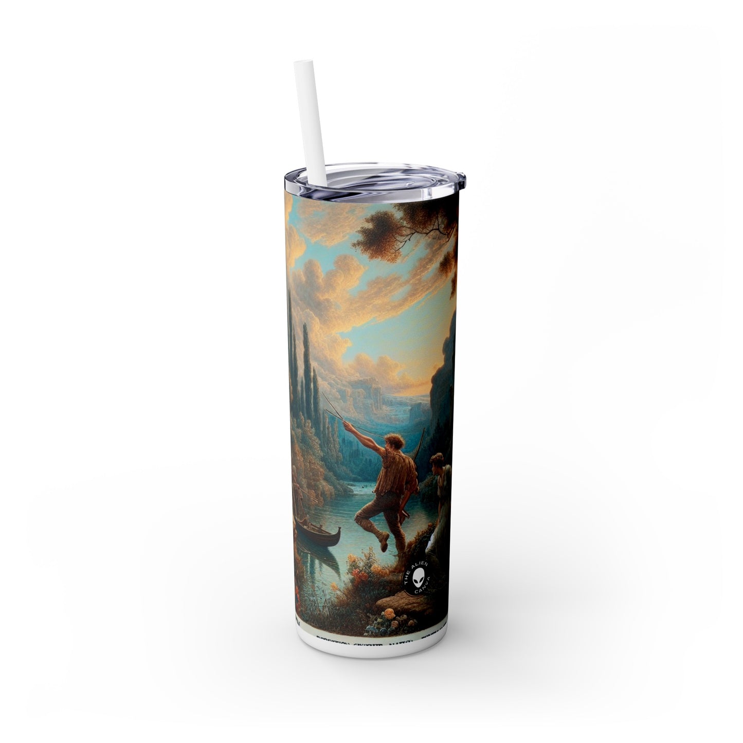 "Sunset Serenade: A Romantic Landscape" - The Alien Maars® Skinny Tumbler with Straw 20oz Romanticism