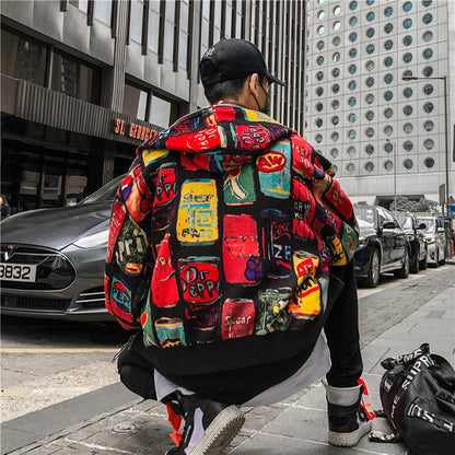 Printed Cardigan Jacket High Street Hip Hop Men's Loose Hooded Jacket