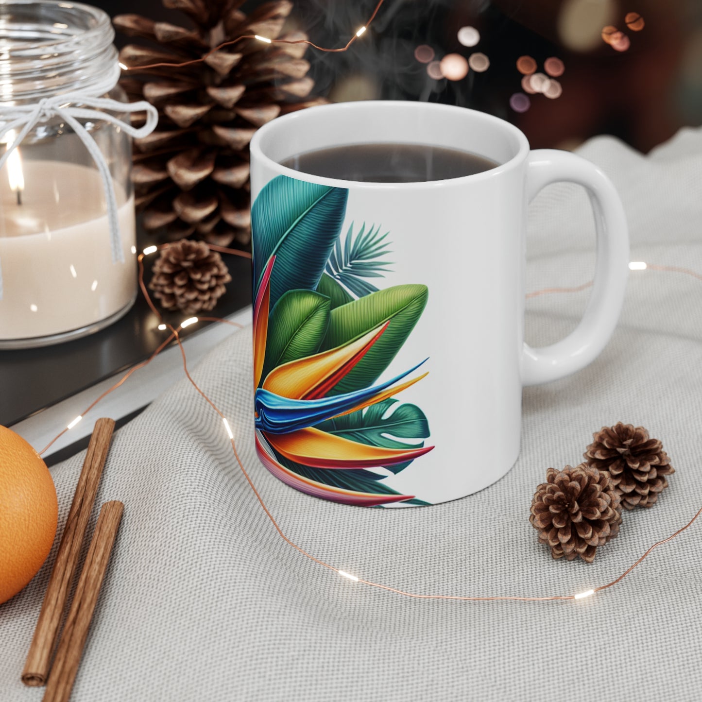 "Toucan on a Tropical Bloom" - The Alien Ceramic Mug 11oz Hyperrealism Style