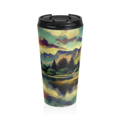 "Dusk in the Countryside: A Vibrant Post-Impressionist Painting" - The Alien Stainless Steel Travel Mug Post-Impressionism