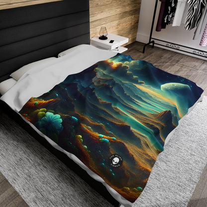 "Un Sueño Extraño: Un Mundo Desconocido en Detalle" - The Alien Velveteen Plush Blanket planetas no descubiertos en estilo hyperrealista