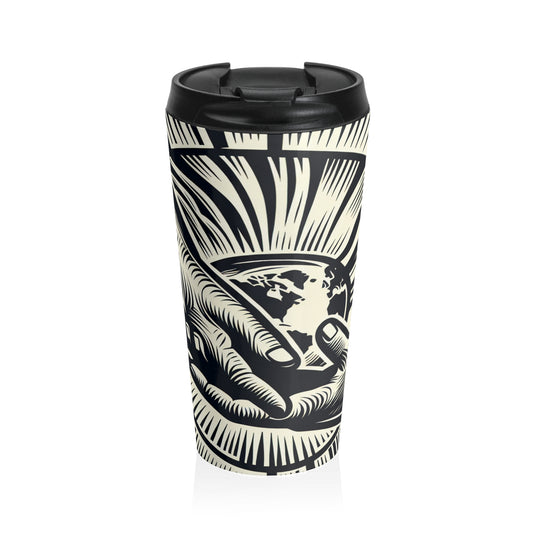 "Uniting Hands, Uniting Nations" - The Alien Stainless Steel Travel Mug Woodcut Printing Style