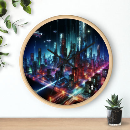 « Neon Skyline : un paysage urbain futuriste » – L'horloge murale Alien