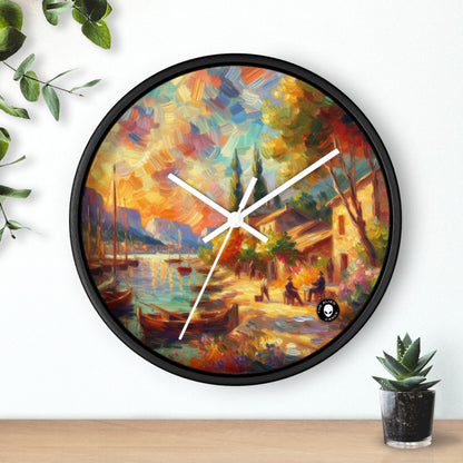 Crépuscule doré : une promenade impressionniste sereine au bord de l'eau - The Alien Wall Clock Impressionism