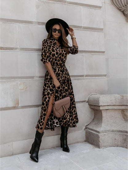 Long sleeve leopard print dress