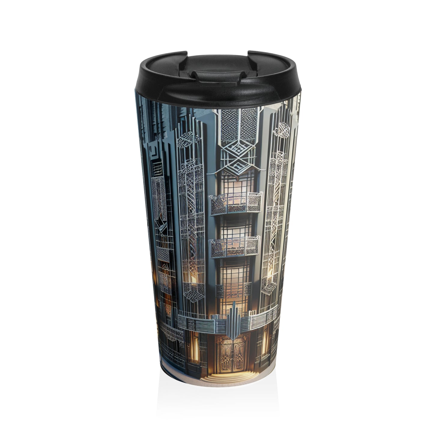 "Illuminating Elegance: An Art Deco City Street" - The Alien Stainless Steel Travel Mug Art Deco Style