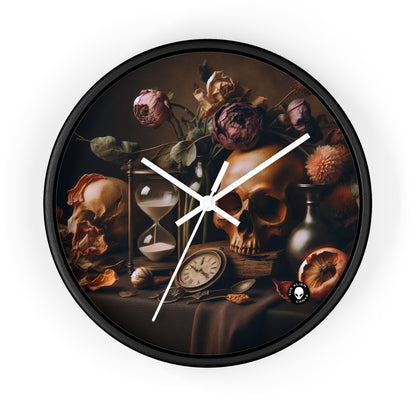 "Beauté éphémère : une peinture de Vanitas vibrante illustrant le passage du temps et la nature éphémère de la vie" - La peinture de Vanitas de l'horloge murale extraterrestre