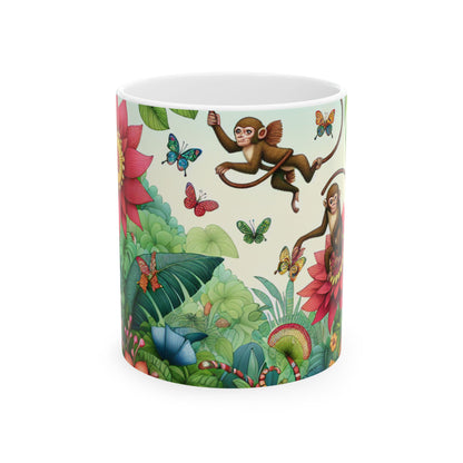 "Jugando a los monos en la jungla" - Taza de cerámica alienígena de 11 oz