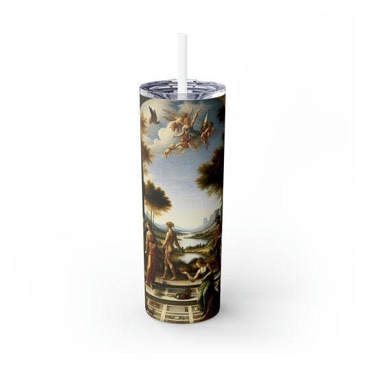 "Une renaissance urbaine : mélange d'élégance classique et d'énergie urbaine moderne" - The Alien Maars® Skinny Tumbler with Straw 20oz Renaissance Art