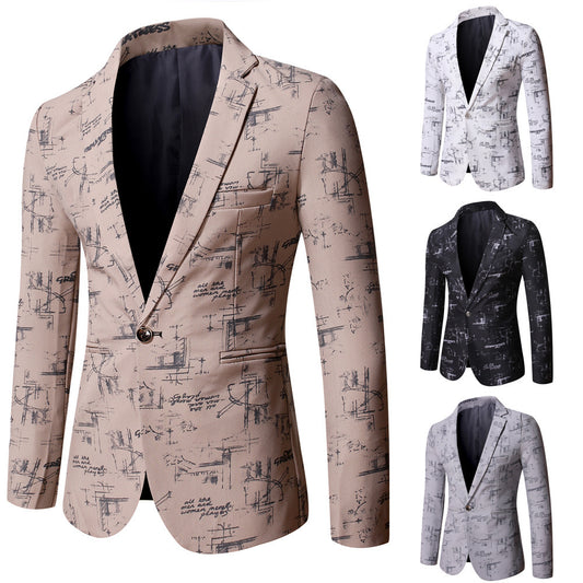 Men's single row one button printed suit jacket