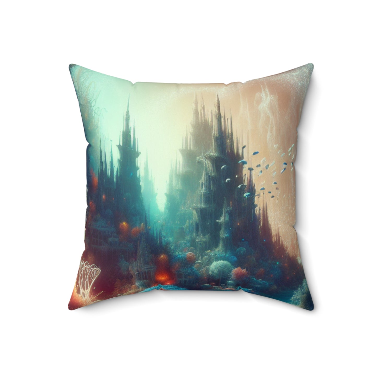 "Deep Sea Dreamscape"- The Alien Spun Polyester Square Pillow