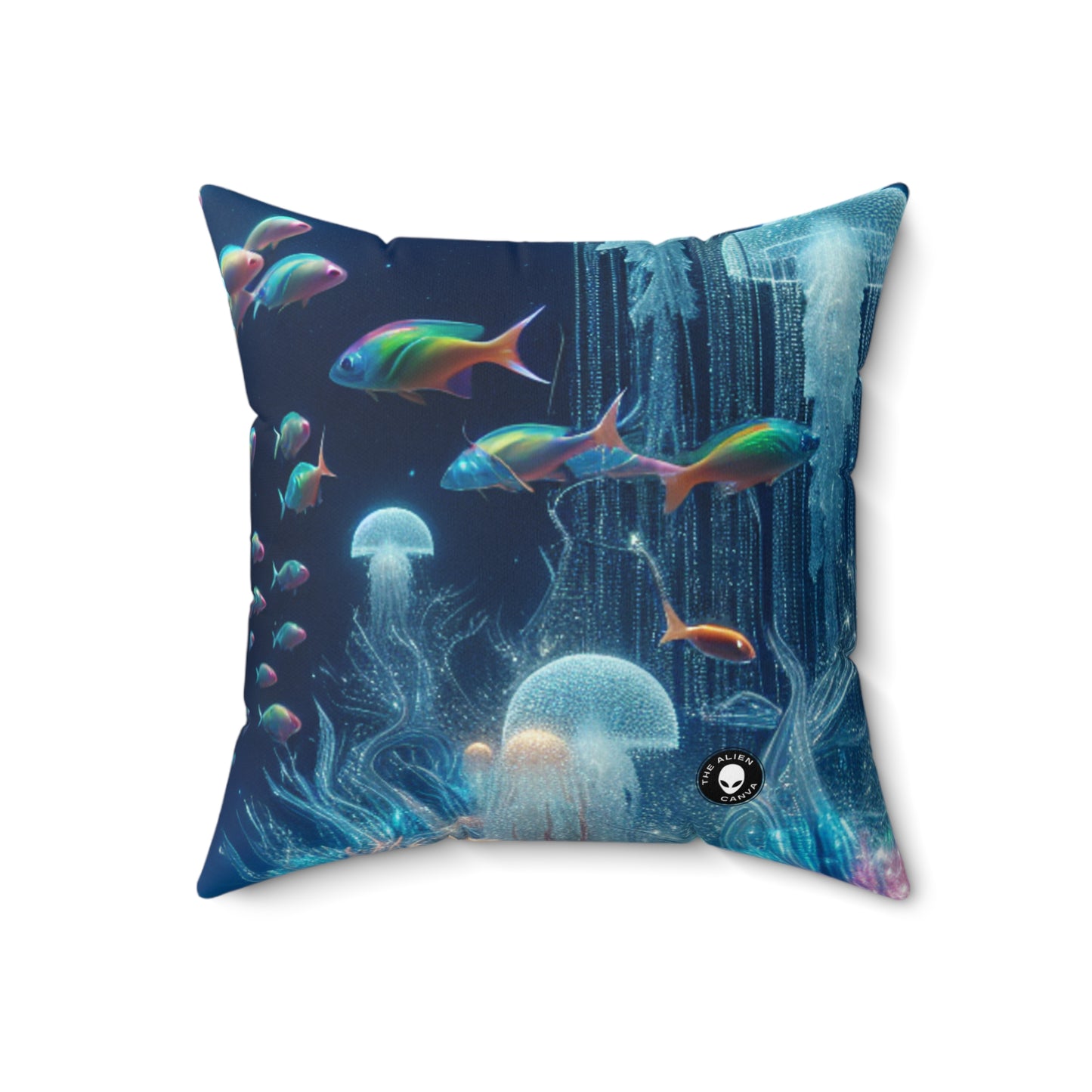 "Neon Dreams: The Underwater Wonderland"- The Alien Spun Polyester Square Pillow