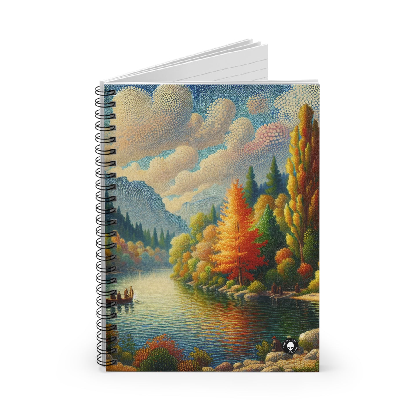 "Serenity in Dots: A Pointillism Sunset at the Beach" - The Alien Spiral Notebook (Ruled Line) Pointillism