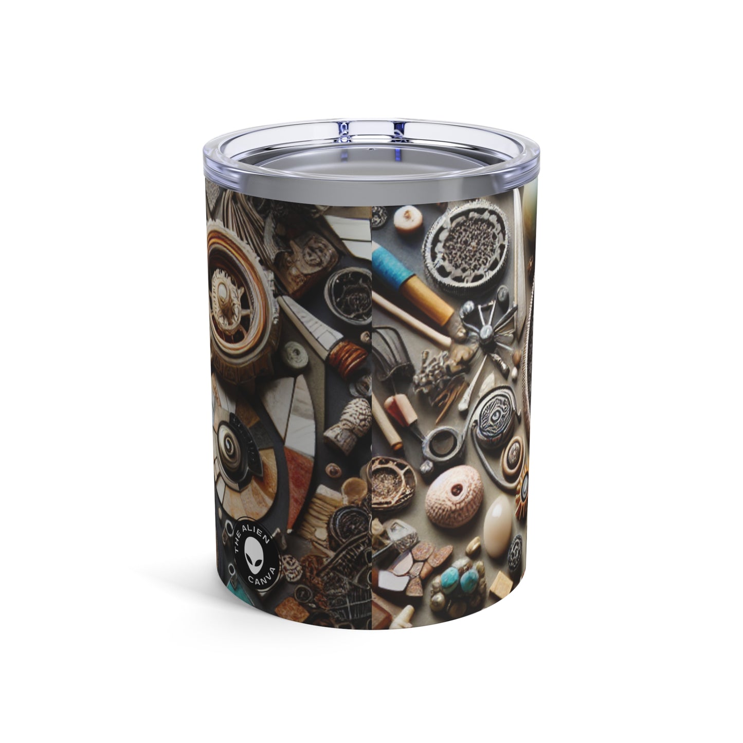 "Nature's Tapestry: Assemblage Art with Found Objects" - The Alien Tumbler 10oz Assemblage Art