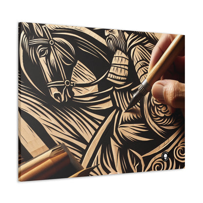 « Ombres enchanteresses : une gravure sur bois des aurores boréales dansantes » - The Alien Canva Woodcut Printing