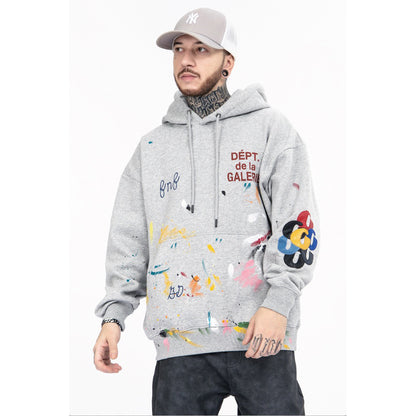 Graffiti Splash Ink Hip Hop High Street Sudadera con capucha retro desgastada para hombres y mujeres