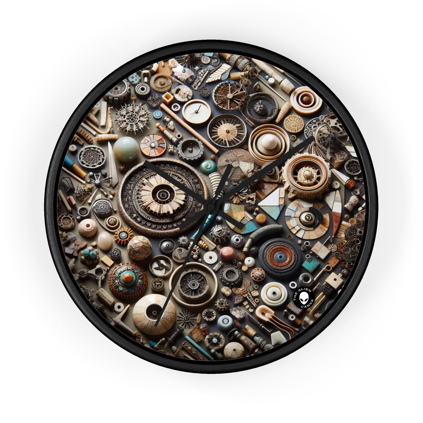 "Nature's Tapestry: Assemblage Art with Found Objects" - The Alien Wall Clock Assemblage Art