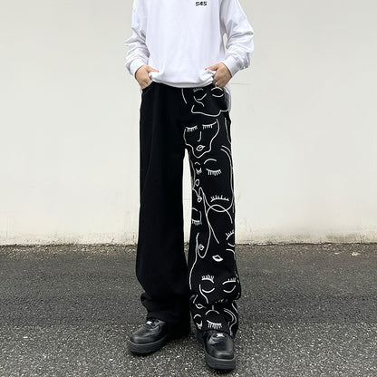 Men's Street Haute Couture Printed Denim Straight Leg Casual Pants