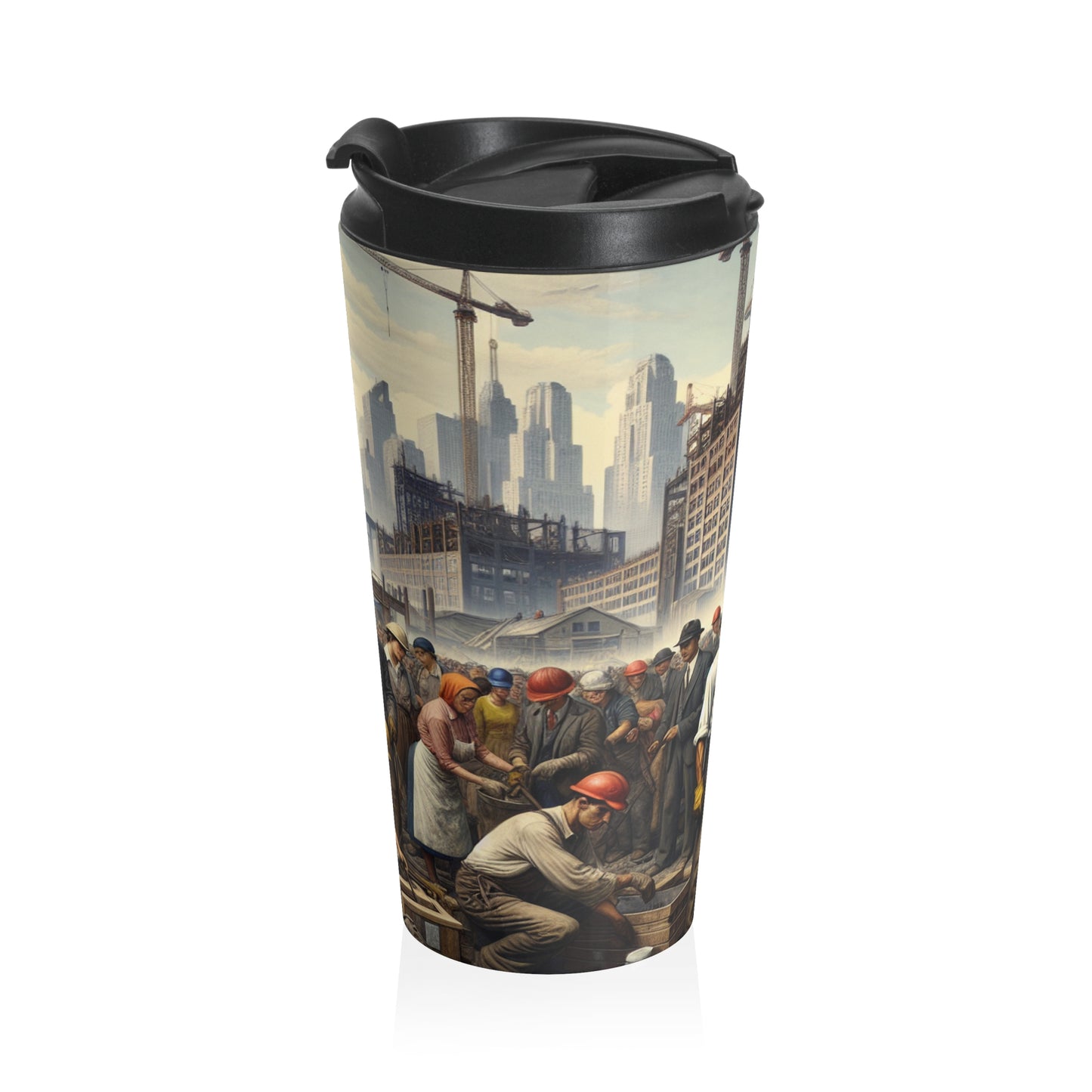 Title: "Unity in Action: Celebrating Solidarity's Triumph" - The Alien Stainless Steel Travel Mug Social Realism