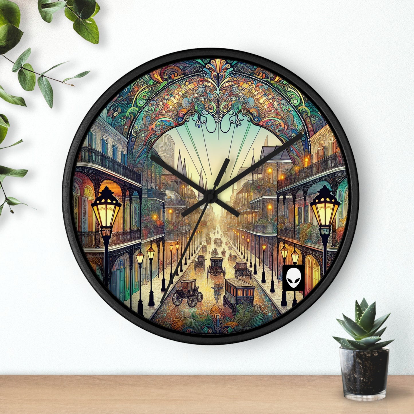 "Vivid Splendor: A Picture of New Orleans's French Quarter" - The Alien Wall Clock Art Nouveau Style