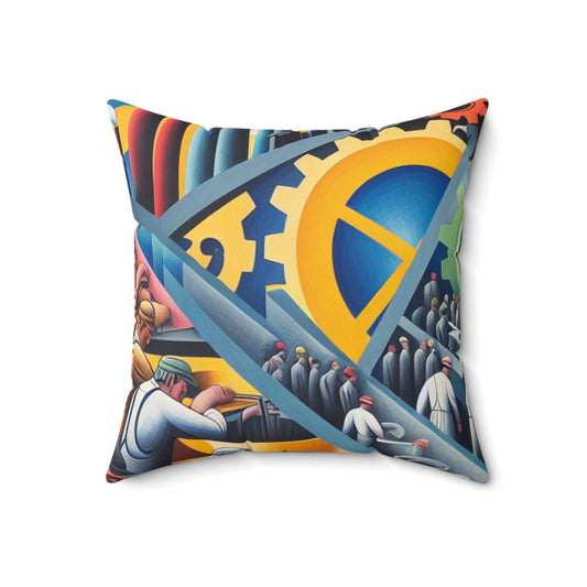 "Industrial Constructivism: Gears and Labor" - The Alien Spun Polyester Square Pillow Constructivism
