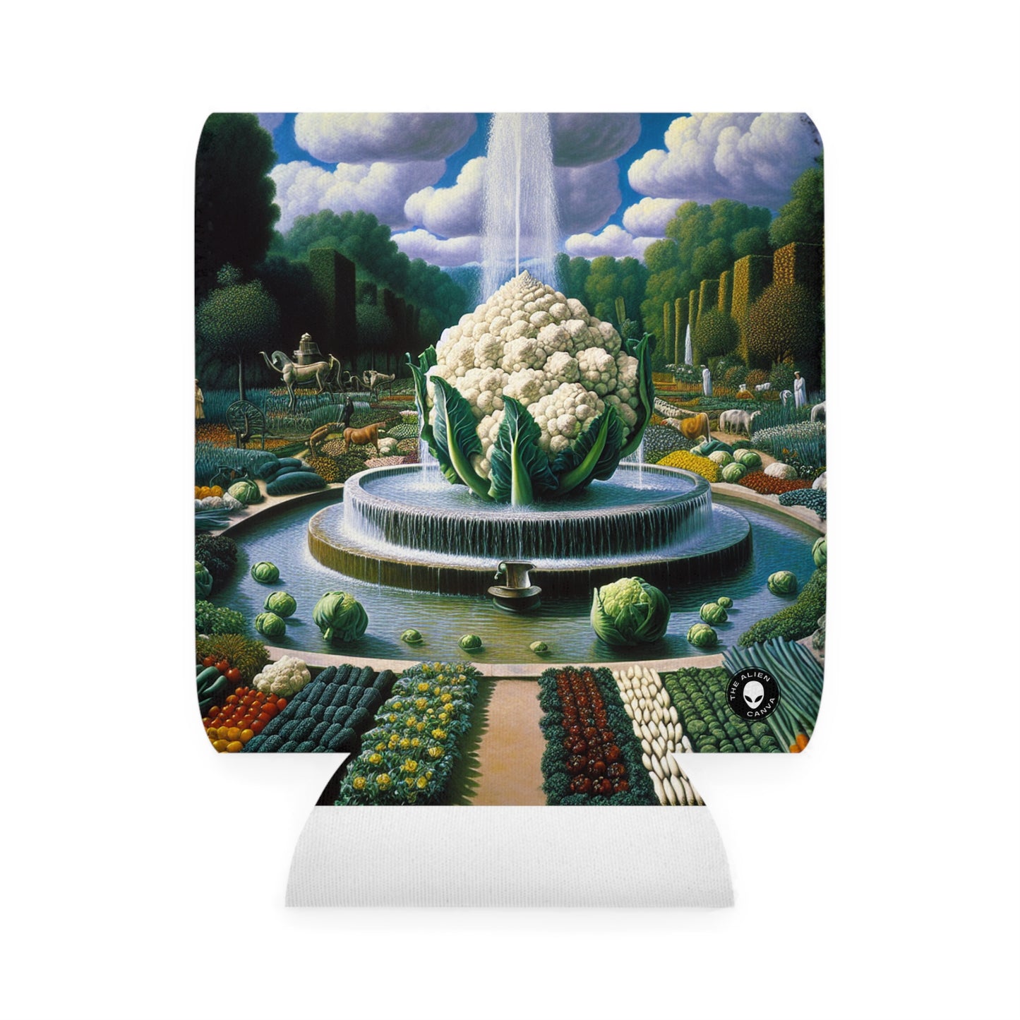 "La fuente vegetal: un conglomerado de coliflor" - The Alien Can Cooler Sleeve Surrealism