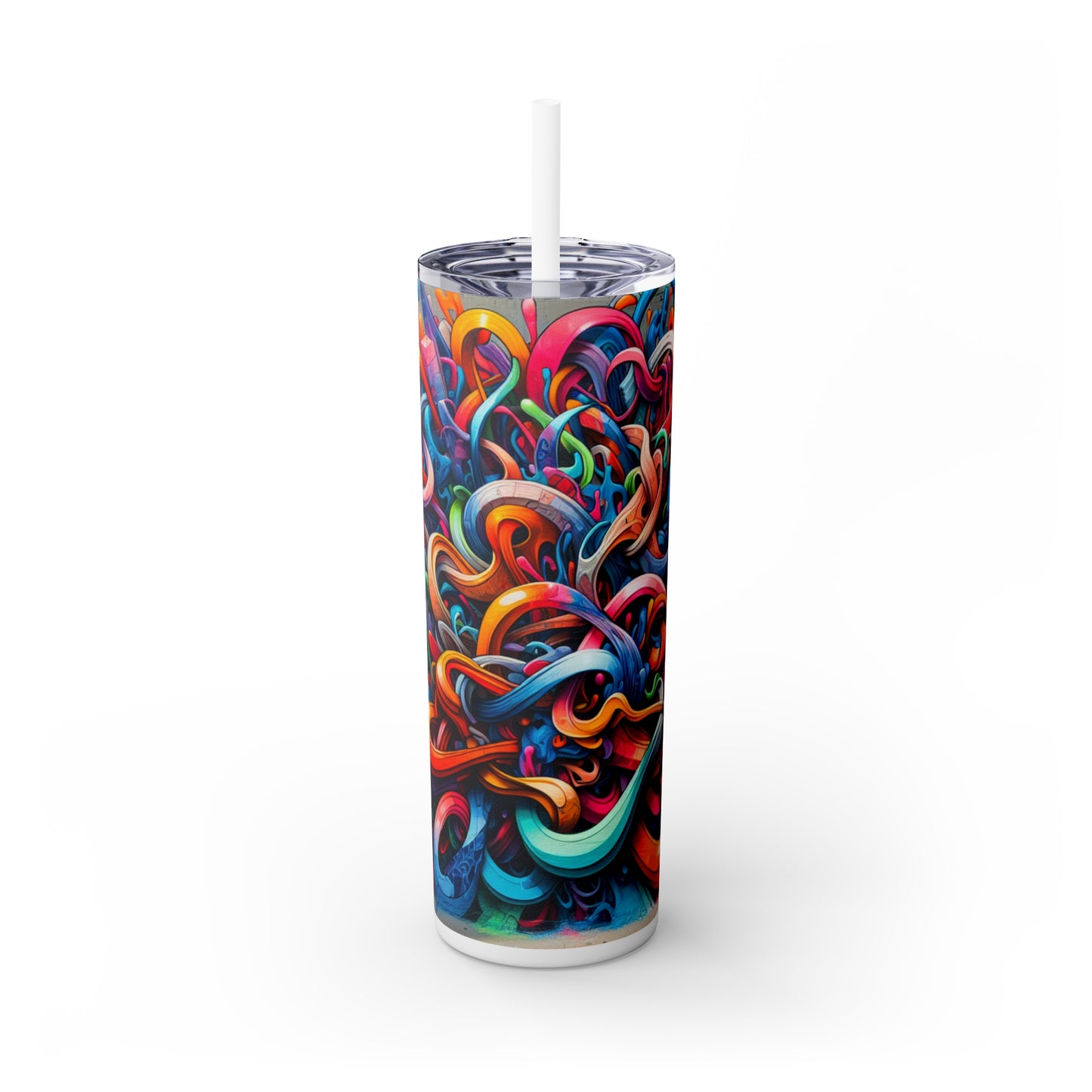 "Urban Vibe: A Graffiti Cityscape" - Vaso delgado con pajita de Alien Maars®, 20 oz Graffiti Art