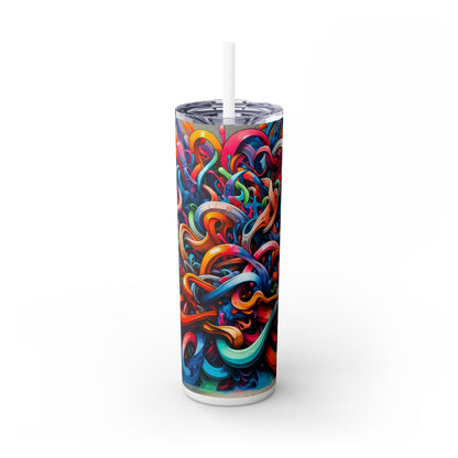 "Urban Vibe: A Graffiti Cityscape" - The Alien Maars® Skinny Tumbler with Straw 20oz Graffiti Art