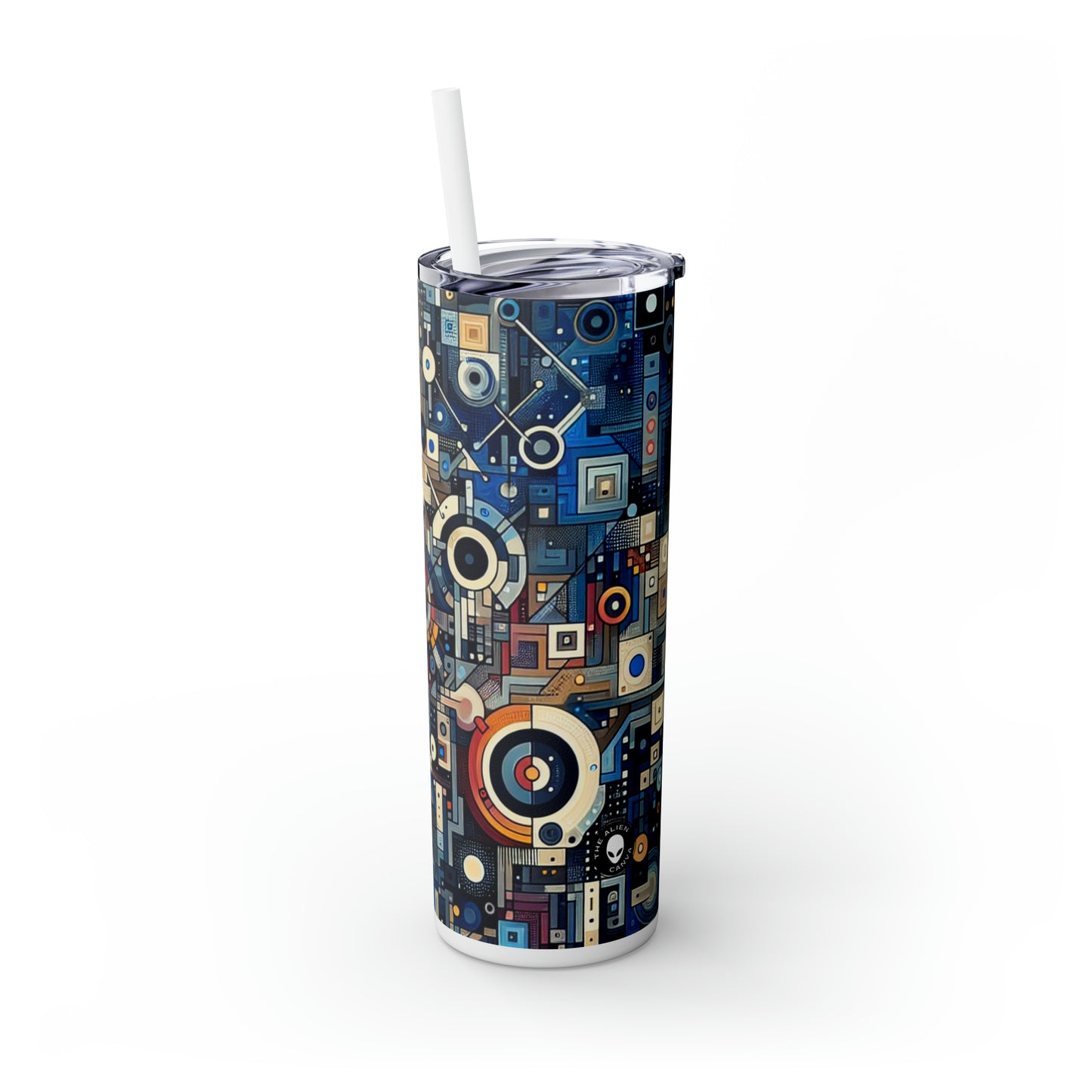 "Connected Hearts: Love in the Digital Age" - The Alien Maars® Skinny Tumbler with Straw 20oz Conceptual Art